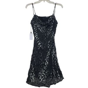 NWT ASTR Dark Slate Leopard Black Green Gabi Cowl Neck Mini Dress S